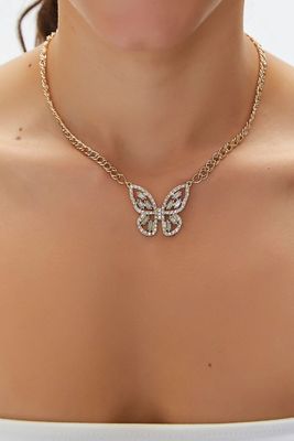 Women's Faux Gem Butterfly Pendant Necklace in Clear/Gold