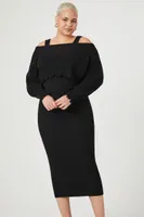 Women's Off-the-Shoulder Maxi Sweater Dress in Black, 4X