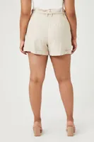 Women's Paperbag Tie-Belt Shorts in Oatmeal, 3X