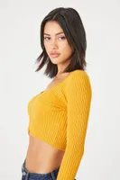 Women's Ribbed Sweater-Knit Crop Top in Mustard, XL