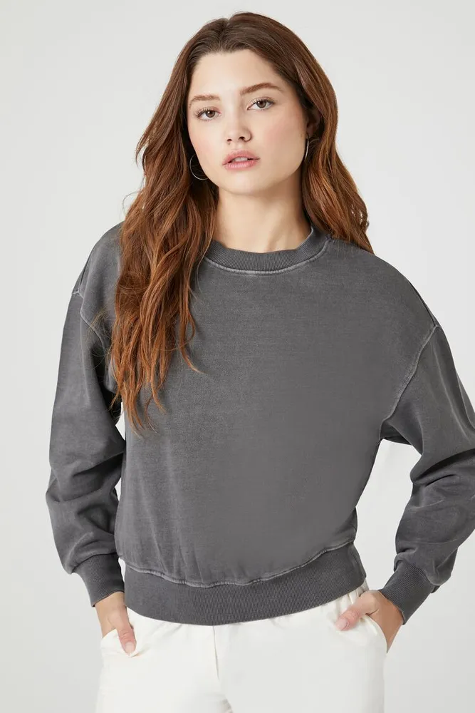 Women's French Terry Mineral Wash Pullover in Dark Grey, XS