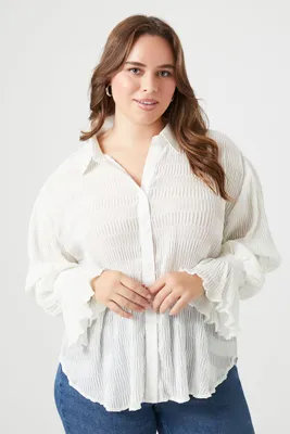 Women's Chiffon Lettuce-Edge Shirt White,