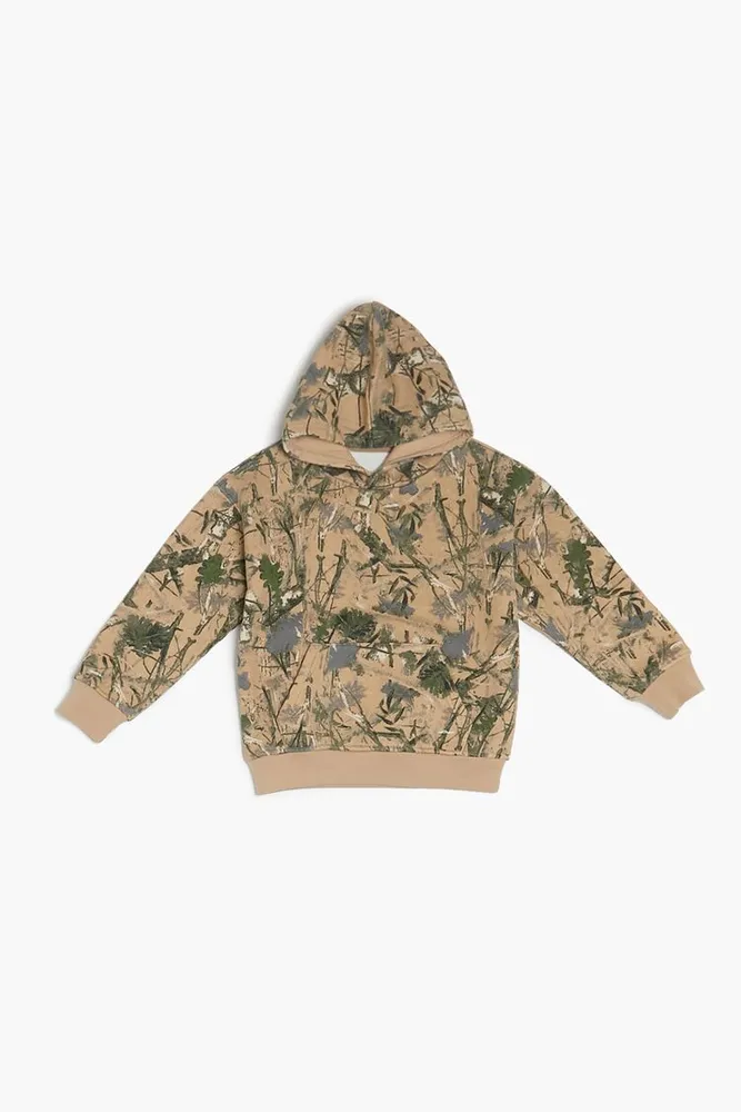 Kids Camo Print Hoodie (Girls + Boys) in Taupe, 9/10