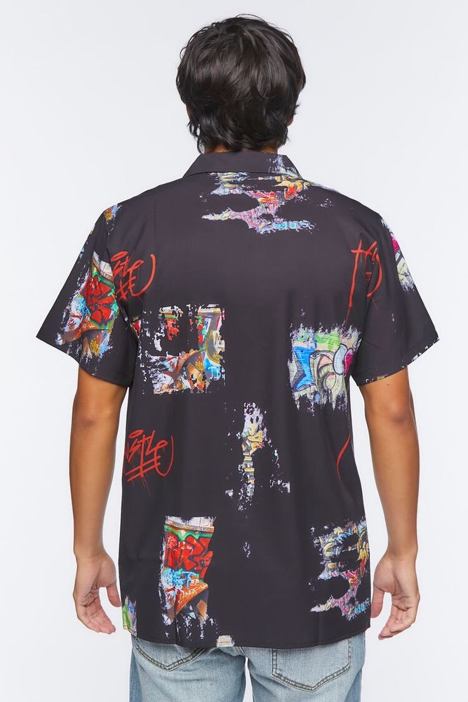 Men Hustle Graffiti Graphic Shirt in Black Large