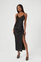 Women's Satin Midi Slip Dress in Black Medium