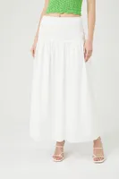 Women's Smocked Poplin Midi Skirt in White, XL