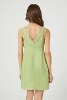 Women's Jacquard Lace-Trim Mini Dress in Sage, XL