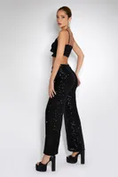 Women's Sequin Cropped Cami & Pants Set in Black Medium