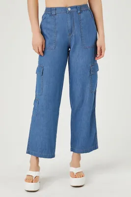 Women's High-Rise Wide-Leg Cargo Jeans in Medium Denim Large