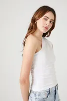 Women's Ruched One-Shoulder Top in White Small