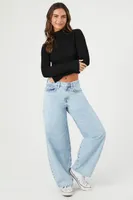 Women's Mock Neck Sweater-Knit Crop Top