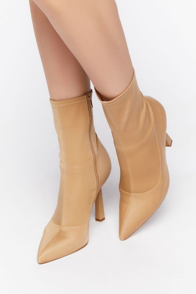 Women's Pointed-Toe Stiletto Sock Booties in Nude, 8