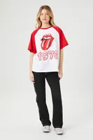 Women's The Rolling Stones Raglan T-Shirt in White/Red, XS