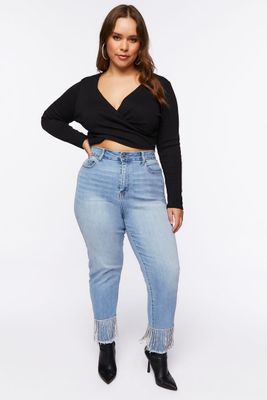 Women's Rhinestone Fringe Jeans in Medium Denim, 16