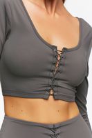 Women's Active Lace-Up Long-Sleeve Crop Top in Charcoal, XS