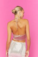 Women's Satin Ruched Halter Crop Top in Almond Large