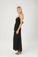 Women's Chiffon Ruffle Maxi Dress in Black Medium