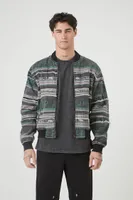 Men Striped Graphic Bomber Jacket in Black, XXL