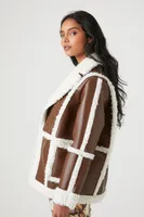 Women's Faux Shearling-Trim Coat in Brown/Cream Medium