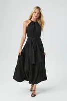 Women's Belted Halter Maxi Dress in Black Small