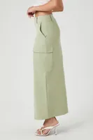 Women's Cargo Slit Straight Maxi Skirt in Olive Small