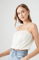 Women's Eyelet Button-Front Cropped Cami White