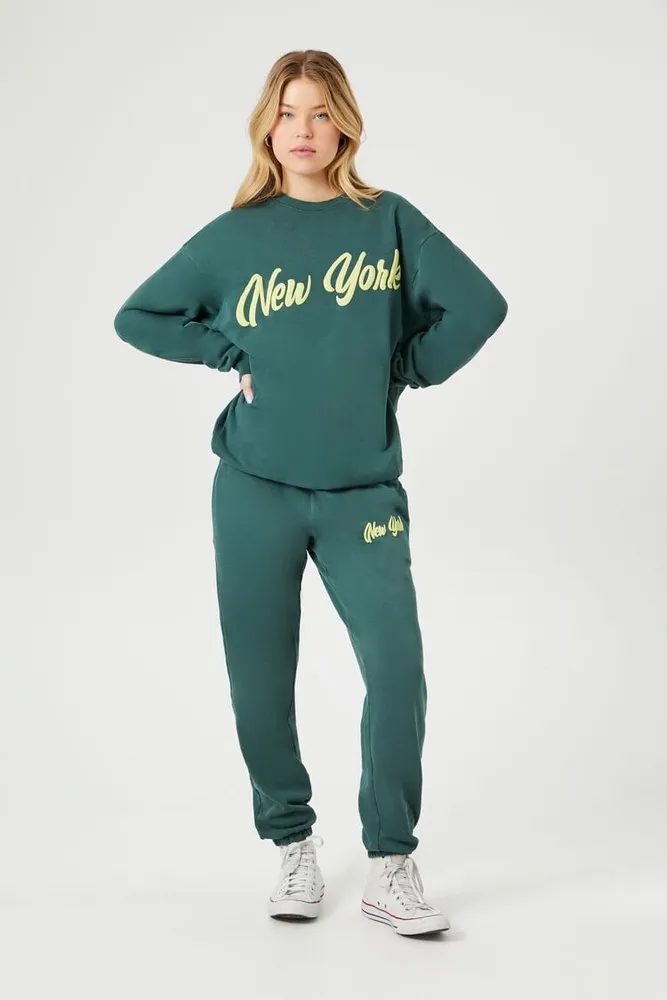 Women's Fleece New York Joggers in Green, XS