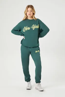 Women's Fleece New York Joggers in Green Medium