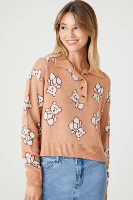 Women's Teddy Bear Print Sweater in Brown Small