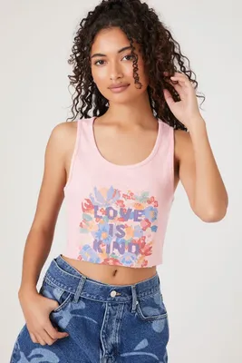 Women's Ribbed Love Is Kind Tank Top in Pink Small