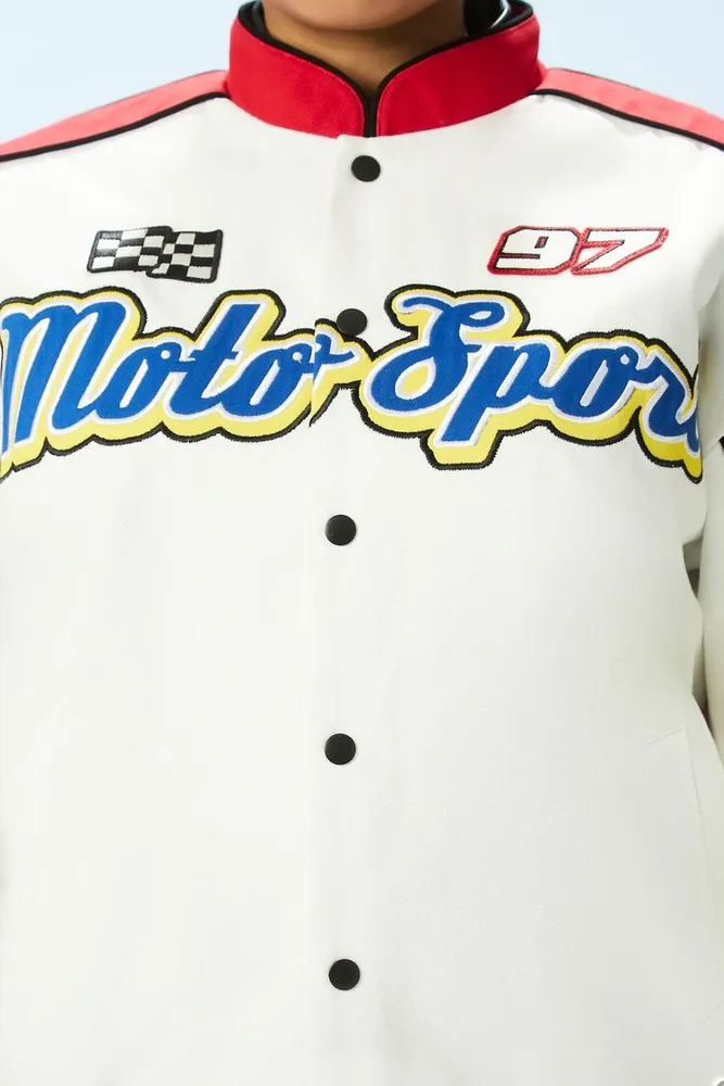 Women's Colorblock Moto Sport Jacket in White, 1X