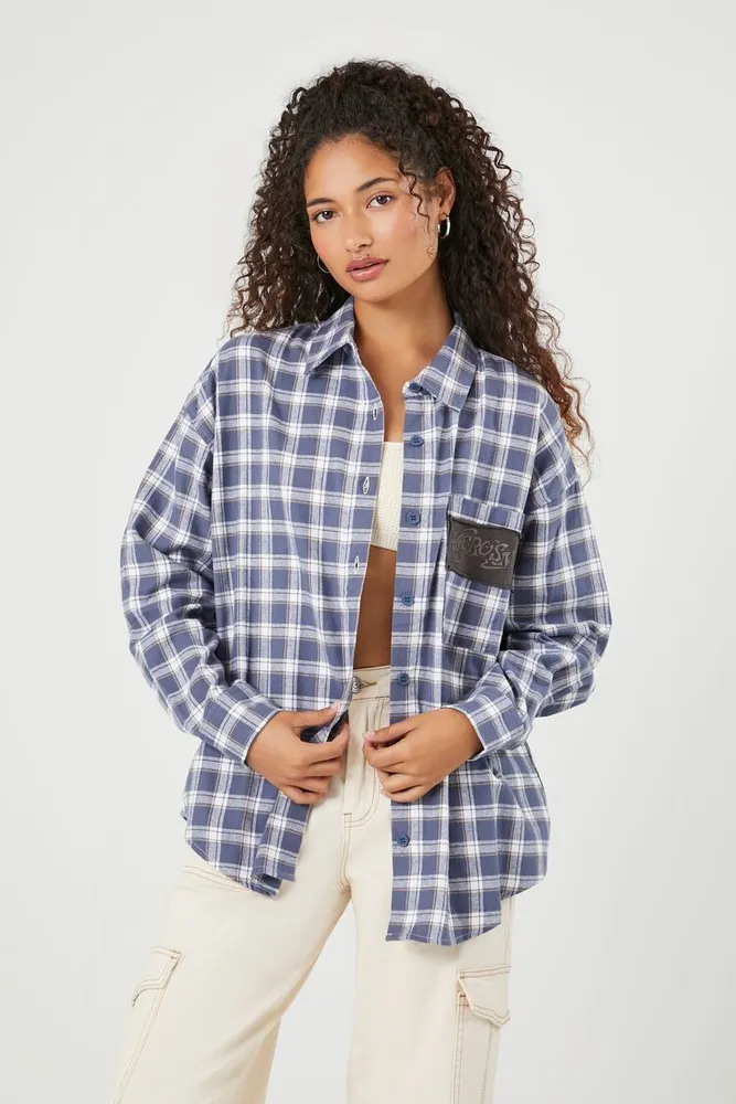 Women's Aerosmith Flannel Shirt in Blue Small