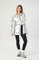 Women's Metallic Toggle Drawstring Shacket in Silver Small