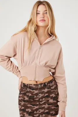 Women's Cropped Zip-Up Hoodie in Nude Medium