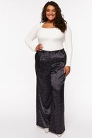 Women's Polka Dot Satin Wide-Leg Pants in Black/White, 1X