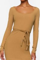 Women's Tie-Waist Slit Midi Dress in Camel Large