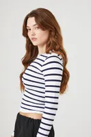 Women's Striped Seamless Top in White/Navy Large