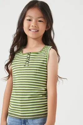 Girls Striped Half-Button Tank Top (Kids) in Cypress , 5/6