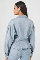 Women's Pleated Denim Shirt in Light Denim Medium