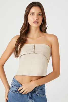 Women's Strapless Foldover Crop Top Tan/White