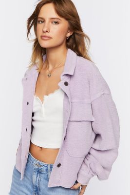 Women's Reverse Fleece Cropped Shacket Lavender