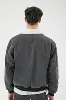 Men Faux Shearling Mineral Wash Jacket in Black Medium