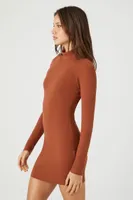 Women's Turtleneck Mini Sweater Dress in Chestnut, XL