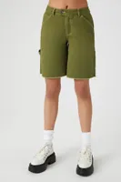 Women's Frayed Bermuda Shorts in Olive, XS