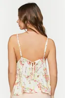 Women's Floral Print Tie-Back Cami Vanilla/Peach