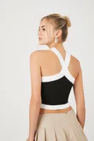 Women's Sweater-Knit Halter Top in Black/White, XL