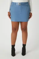 Women's Belted Faux Leather Mini Skirt in Blue, 3X