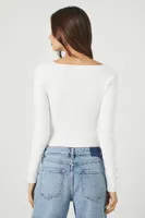 Women's Sweater-Knit Scoop-Neck Crop Top in White, XL