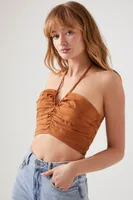 Women's Poplin Halter Crop Top in Rust Medium