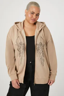 Women's Bow & Arrow Zip-Up Hoodie in Brown, 0X